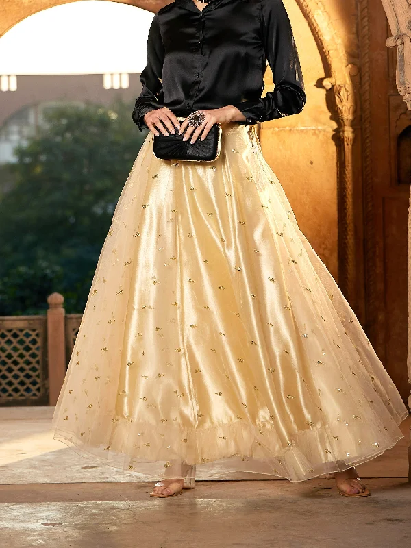 Lyush Women Gold Tulle Sequin Anarkali Skirt Mesh unclassified skirts