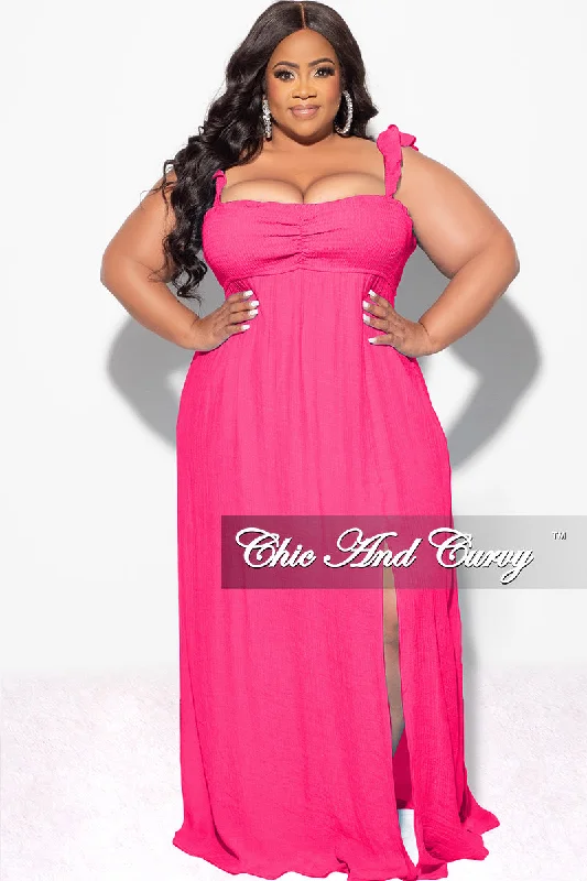 Final Sale Plus Size Off the Shoulder Smocked Maxi Dress in Fuchsia Women's maxi dresses