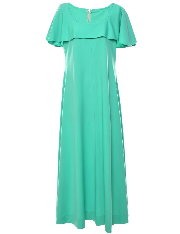 1970s Green Ruffled Maxi Dress - M Formal maxi dresses