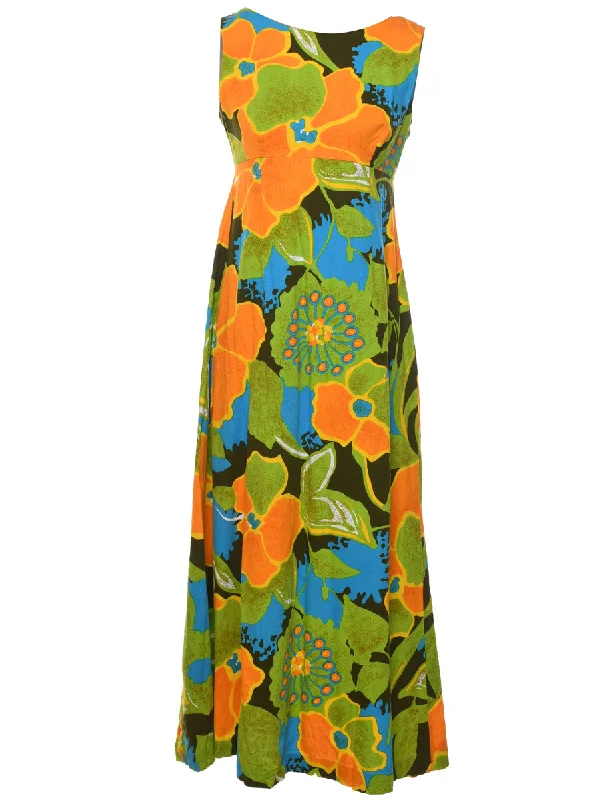 1970s Multi-Colour Floral Print Maxi Dress - S Street style maxi dresses