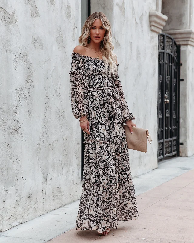 Alexandria Floral Smocked Off The Shoulder Maxi Dress Off-shoulder maxi dresses