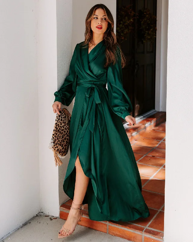 Always Memorable Satin Maxi Dress - Emerald Spring maxi dresses