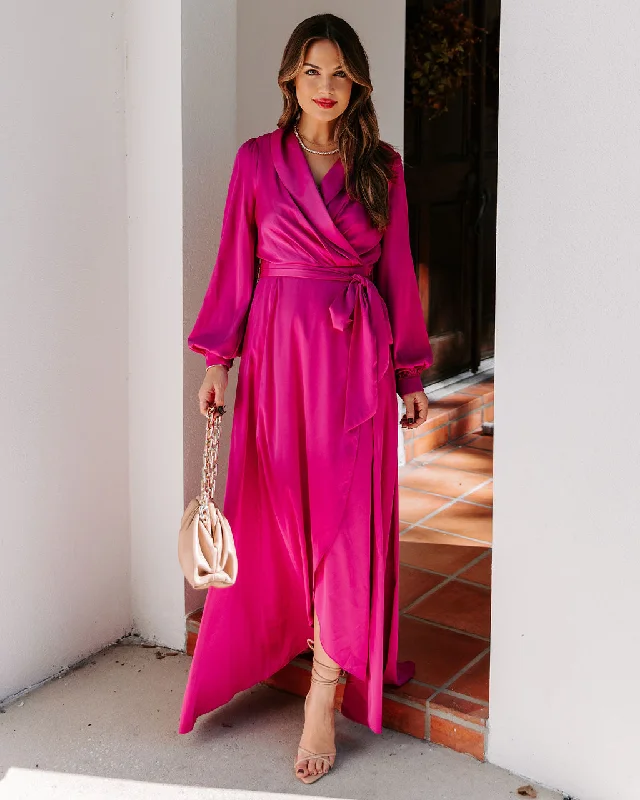 Always Memorable Satin Maxi Dress - Magenta - FINAL SALE Halter maxi dresses