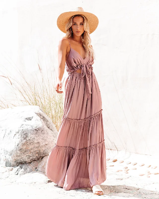 April Rain Pocketed Cutout Maxi Dress - Dusty Mauve Knitted maxi dresses