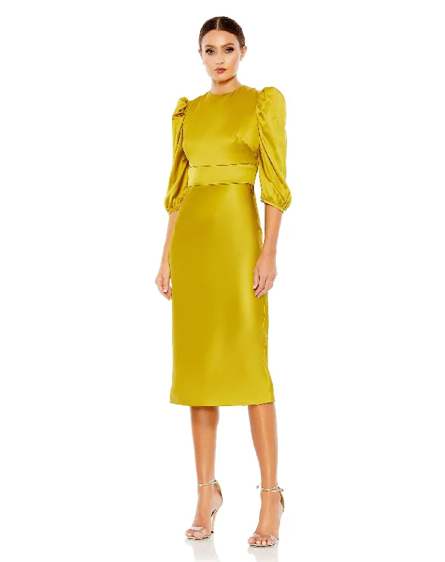 Chartreuse 14 Mac Duggal 26927I Quarter Sleeve Midi Formal Dress Sale Bodycon midi dresses