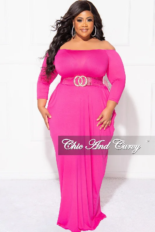 Final Sale Plus Size Off the Shoulder Maxi Dress in Fuchsia Best maxi dresses for casual wear