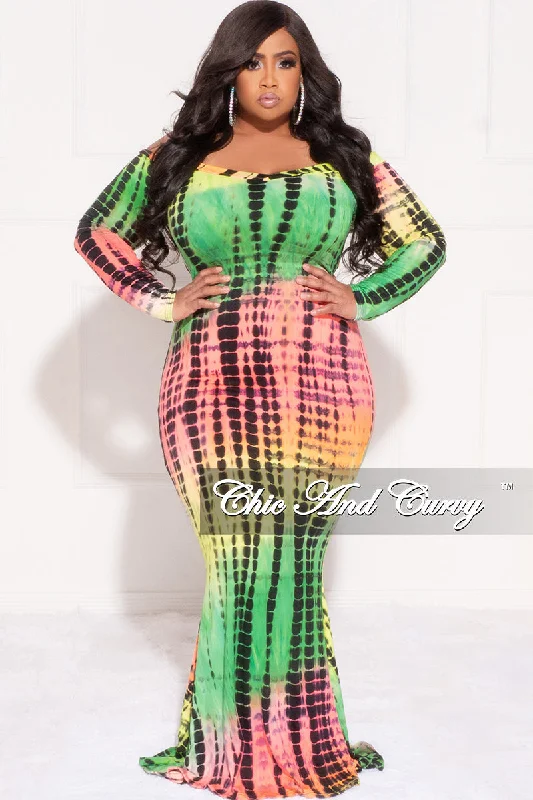 Final Sale Plus Size Bodycon Maxi Dress in Green Tie Dye Print Best maxi dresses for petites