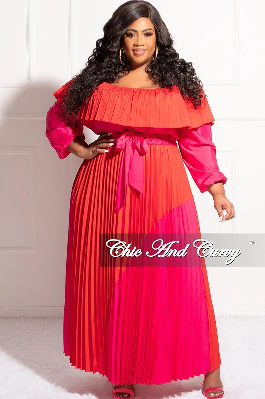 Final Sale Plus Size ColorBlock Strapless Chiffon Pleated Maxi Dress Lightweight maxi dresses for hot weather