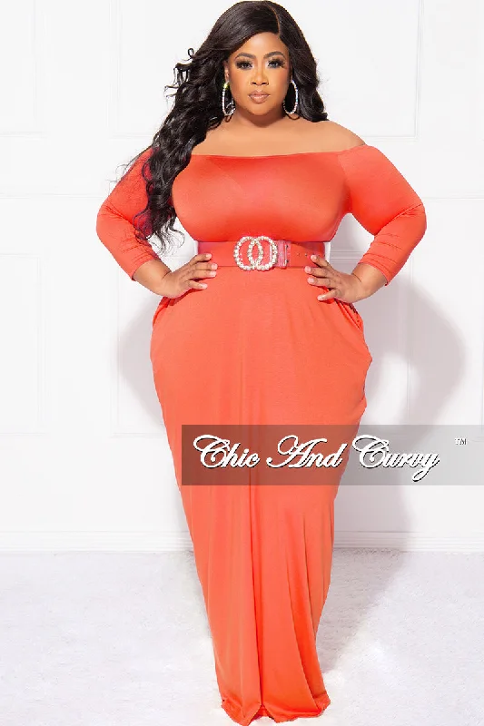 Final Sale Plus Size Off the Shoulder Maxi Dress in Orange Best maxi dresses for tall women