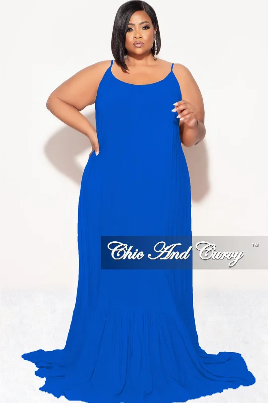 Final Sale Plus Size Maxi Dress with Spaghetti Straps in Royal Blue Edgy maxi dresses