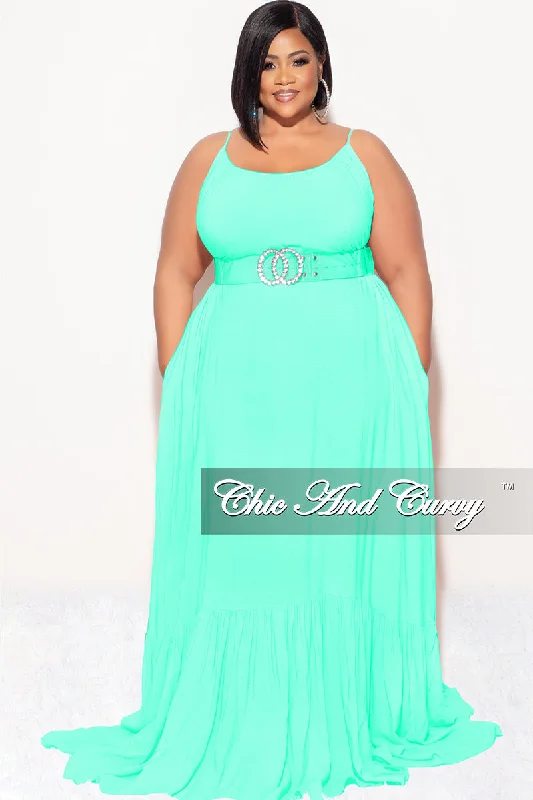 Final Sale Plus Size Maxi Dress with Spaghetti Straps in Mint PrettyLittleThing maxi dresses