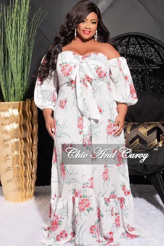 Final Sale Plus Size Off the Shoulder Maxi in White Floral Print Off-shoulder maxi dresses