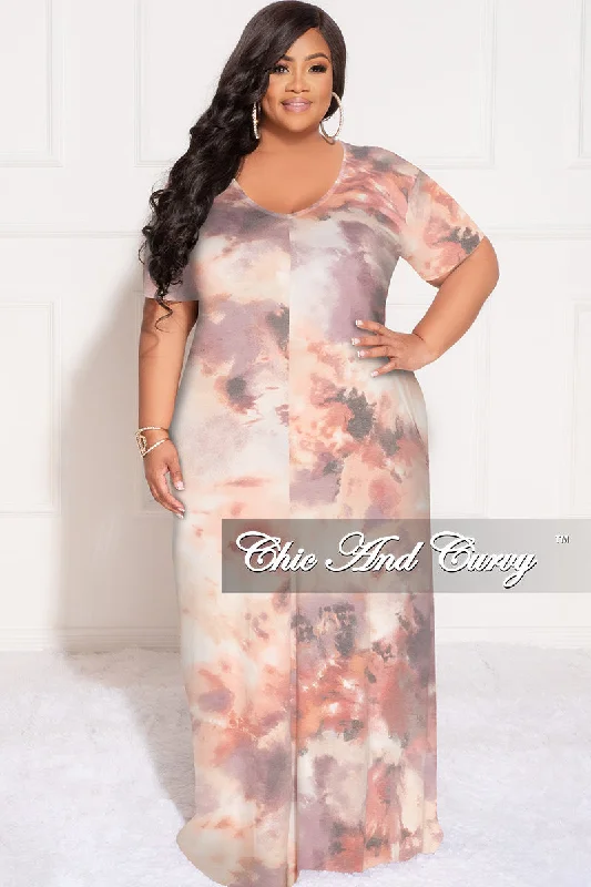 Final Sale Plus Size Short Sleeve Maxi Dress in Lavender Multi Color Tie Dye Print Best maxi dresses for petites