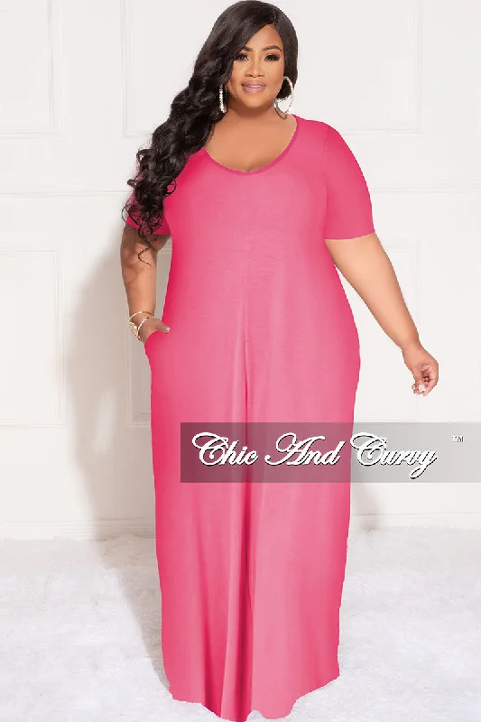 Final Sale Plus Size Short Sleeve Maxi Pocket Dress in Fuchsia Must-have maxi dresses for this season