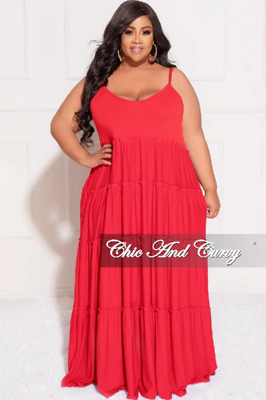 Final Sale Plus Size Spaghetti Strap Tiered Maxi Dress in Ruby Elegant maxi dresses