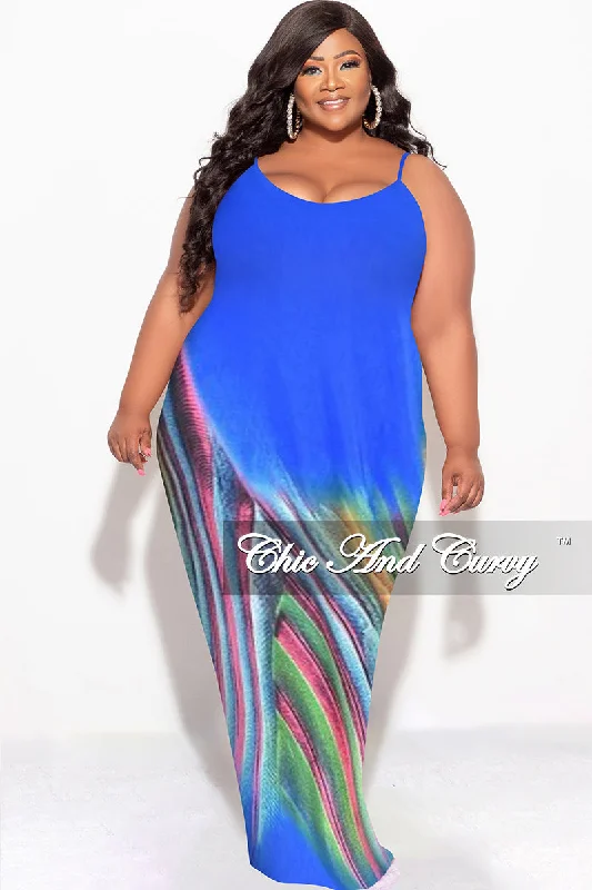 Final Sale Plus Size Tank Maxi Dress in Blue Multi Color Print Lightweight maxi dresses for hot weather