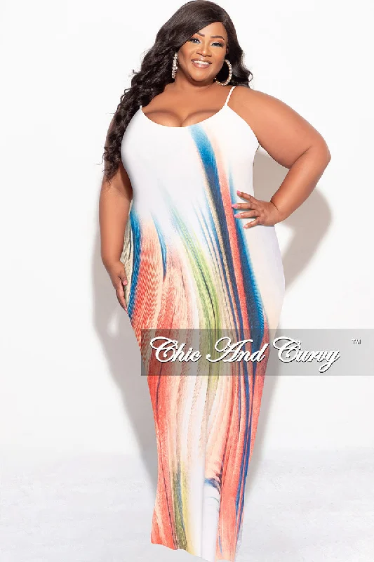 Final Sale Plus Size Tank Maxi Dress in Ivory Multi Color Print Budget-friendly maxi dresses