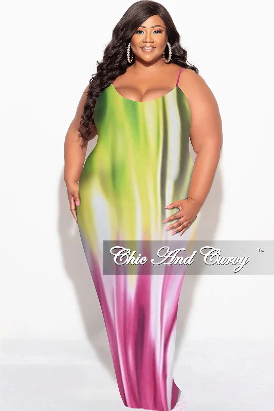 Final Sale Plus Size Tank Maxi Dress in Ivory, Pink & Puce Multi Color Print Red carpet maxi dresses