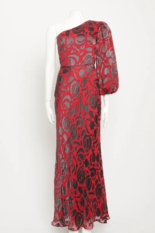 Red Silk Blend Preowned Lily Fil Coupé One Shoulder Maxi Dress Lace maxi dresses