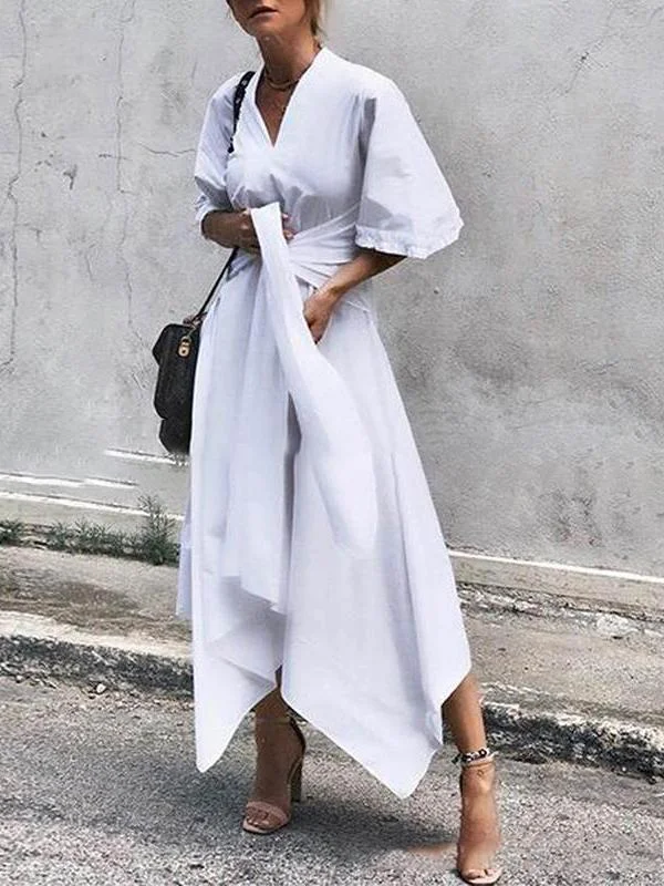 V-Neck Short Sleeve Irregular Maxi Dress Holiday maxi dresses