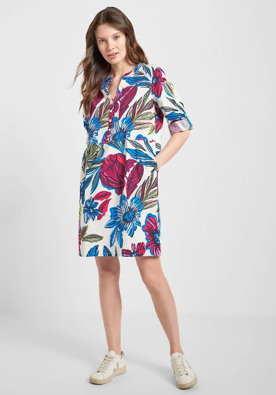 Cecil Floral Print Mini Smock Dress, White & Blue Multi Soft Leather Skirt