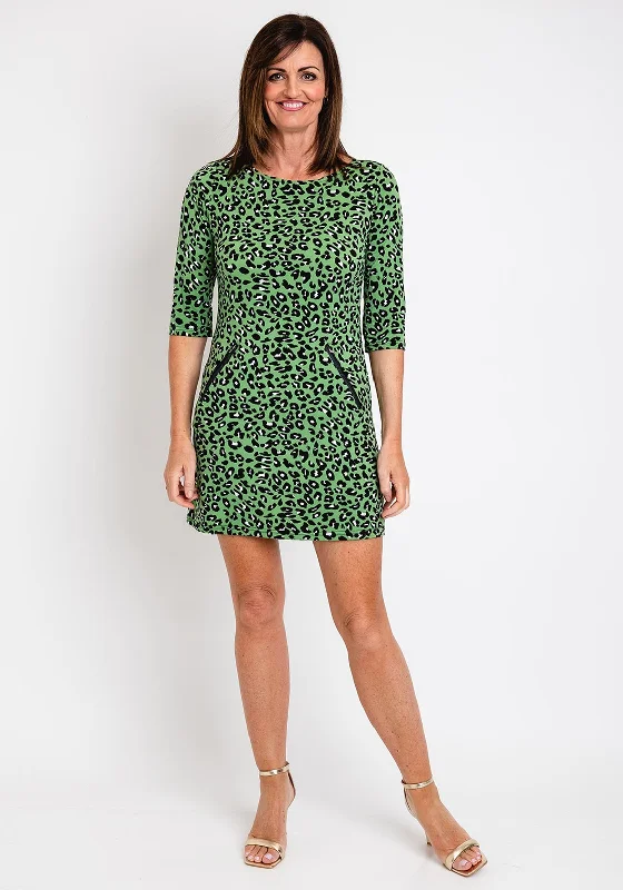 Serafina Collection Shift Leopard Print Mini Dress, Green Mini Skirt Set