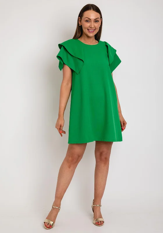 The Sofia Collection Frill Sleeve Shift Mini Dress, Green Button-down Mini Skirt