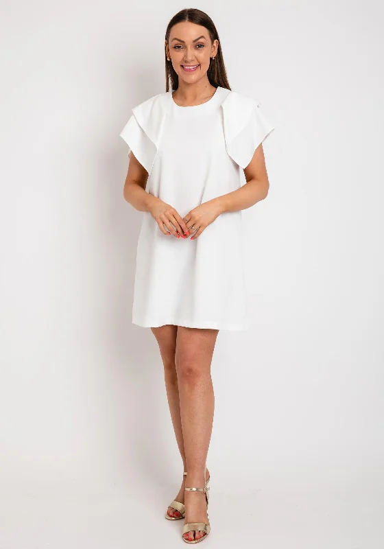 The Sofia Collection Frill Sleeve Shift Mini Dress, White Casual Mini Skirt