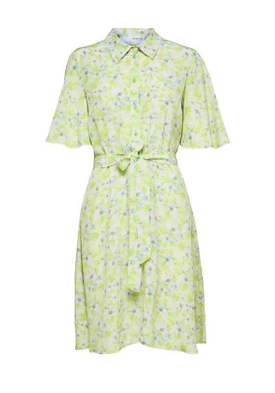 Selected Femme Teresa Floral Mini Shirt Dress, Sharp Green Summer Mini Skirt