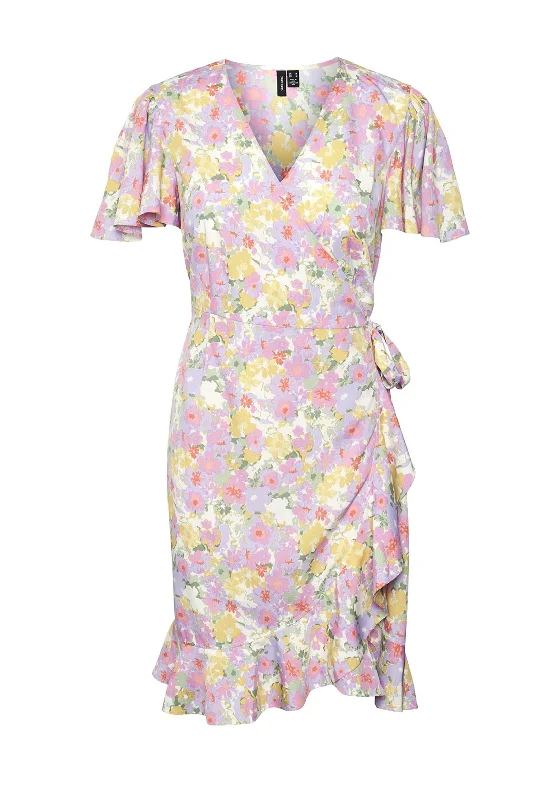 Vero Moda Emma Floral Wrap Mini Dress, Pastel Multi Basic Mini Skirt