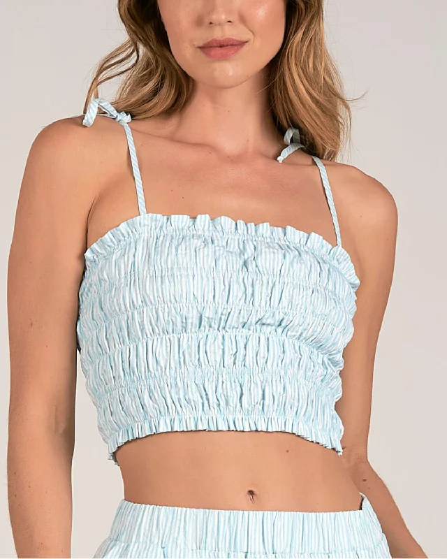 2024 Elan Smocked Seersucker Crop Tank Top - Ss11243 Off-shoulder Tank Dress