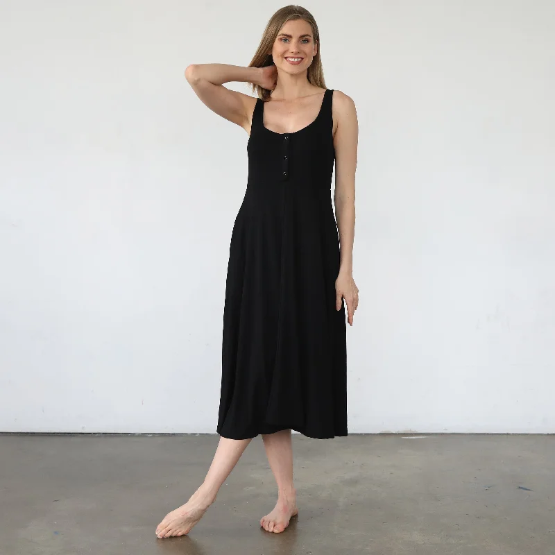 Audrey Softest Rib Nursing & Pregnancy Tank Dress (Noir) Relaxed Fit Tank Dress