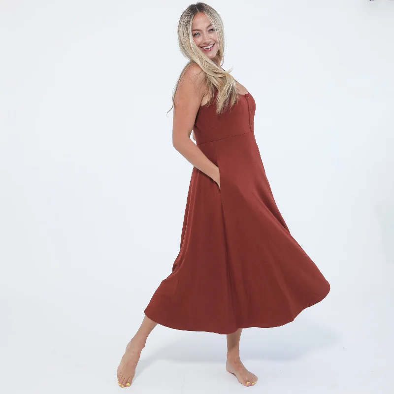 Audrey Softest Rib Nursing & Pregnancy Tank Dress (Rust) A-line Sleeveless Dress