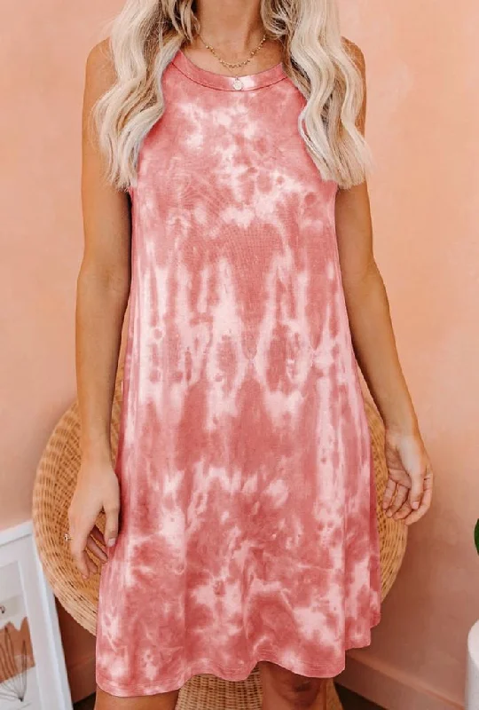 Coral Tie Dye Tank Dress Trendy Sleeveless Dress