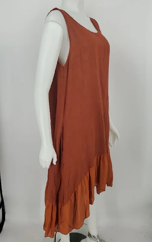 MEO MELI Orange Linen Made in Italy Tank Size SMALL (S) Dress Pleated Tank Dress