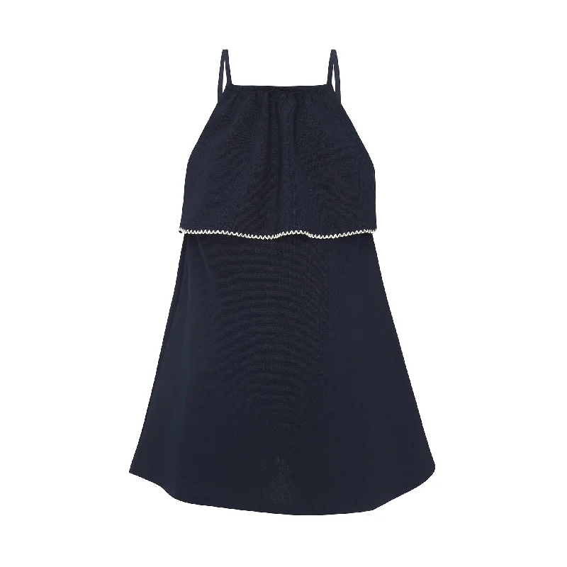 Navy tank dress with ruffle by Little Parni A-line Tank Dress