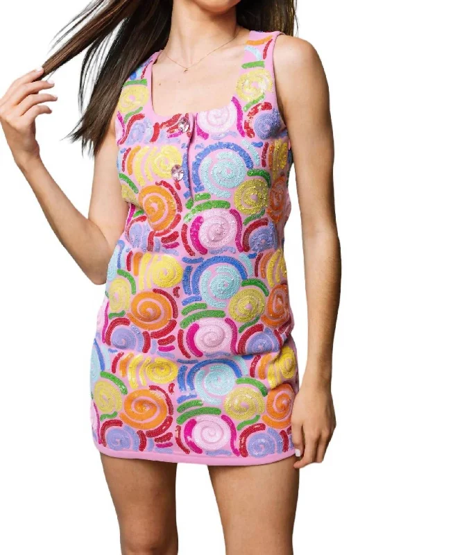 Squiggle Tank Dress In Pink Multi Tank Dress Vibe