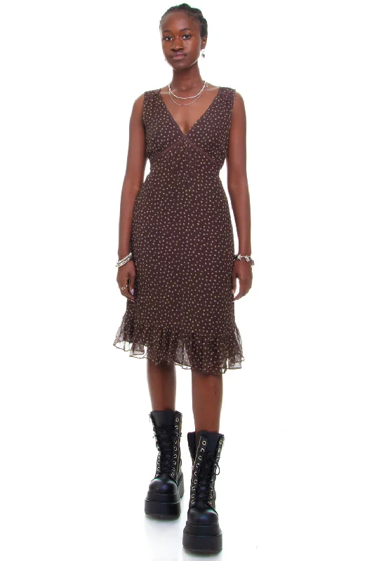 Vintage Y2K Brown Polka Dot Tank Dress - S/M Everyday Tank Dress