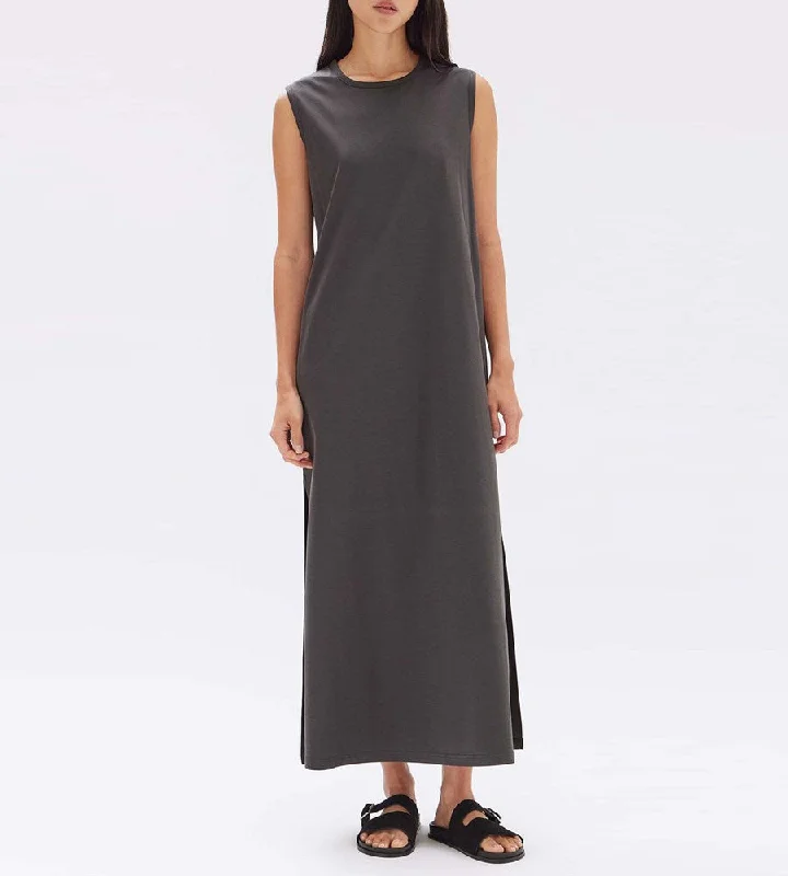 Assembly Label | Madison Silk Blend Tank Dress | Washed Black Simple Tank Dress