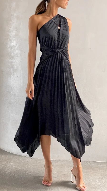 Cali One Shoulder Midi Dress - Black Boho Midi Skirt