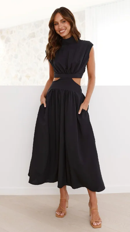 Maddison Midi Dress - Black Casual A-line Skirt