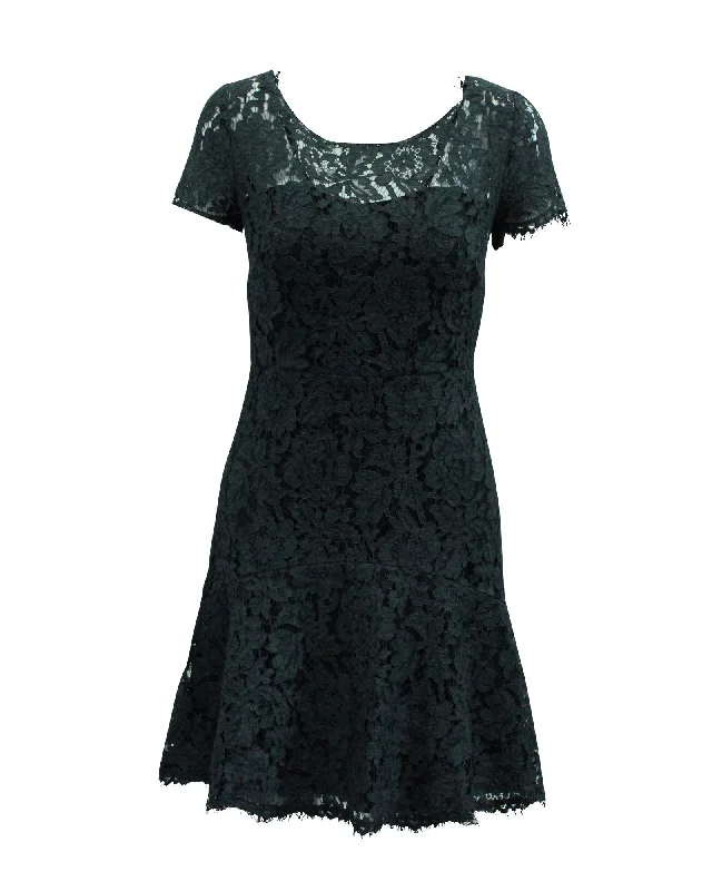 Diane Von Furstenberg Lace Dress in Grey Polyester Full Lace Dress