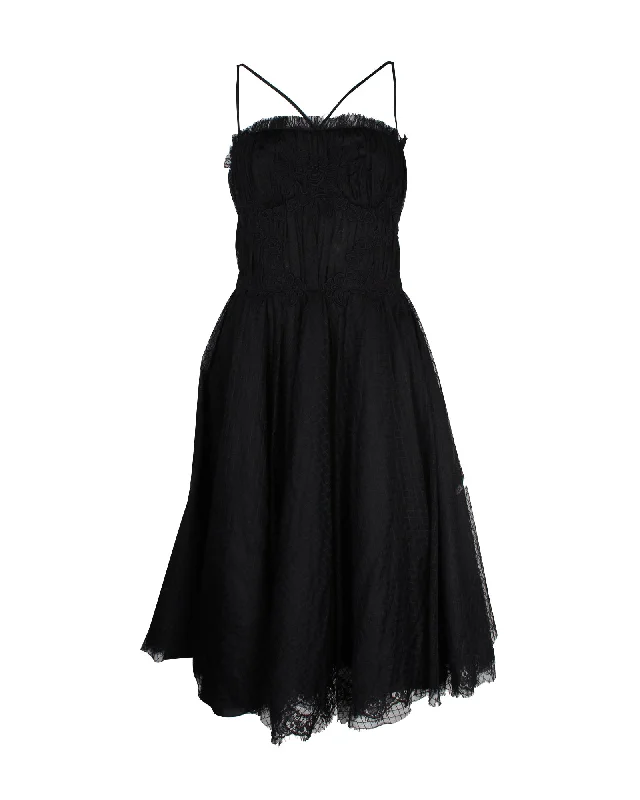 Dolce & Gabbana Ruched Lace Dress in Black Cotton Lace Dress Elegance