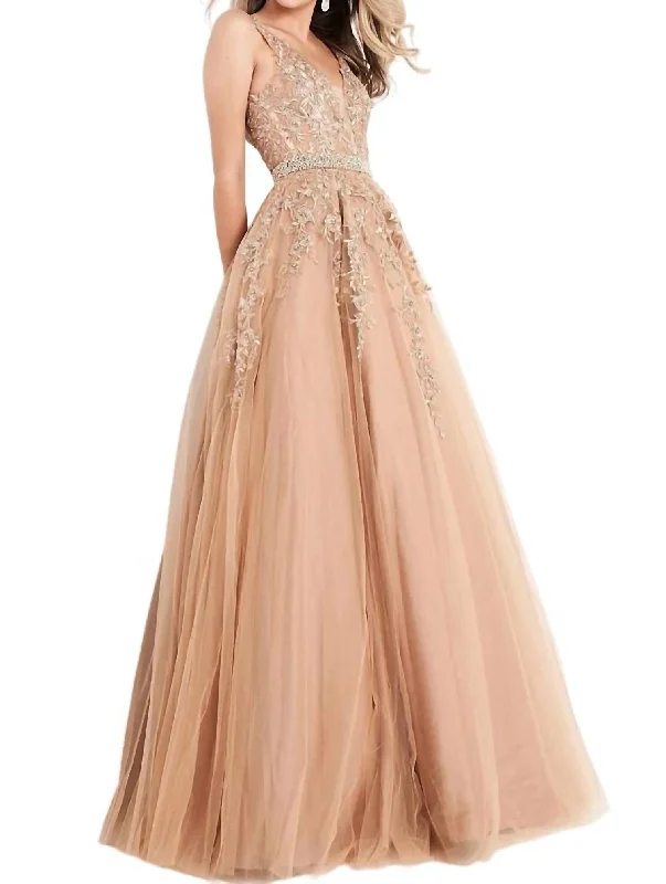 Embellished Lace Prom Dress In Gold Simple Lace Dress