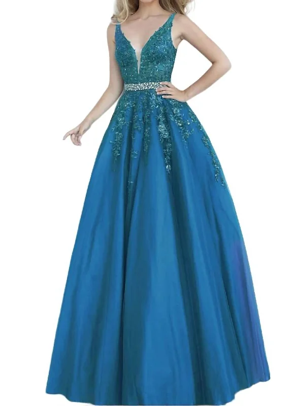 Embellished Lace Prom Dress In Teal Lace A-line Dress