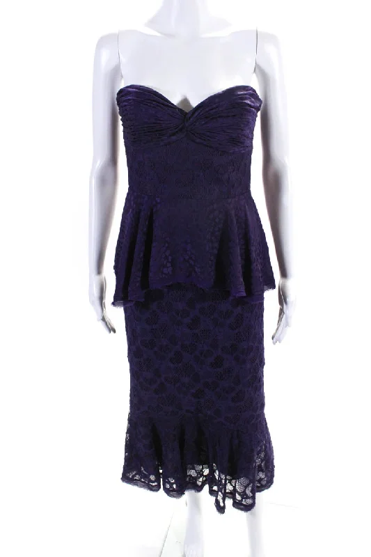 flor et.al Womens Strapless Lace Ashley Dress Purple Lace Detail Gown