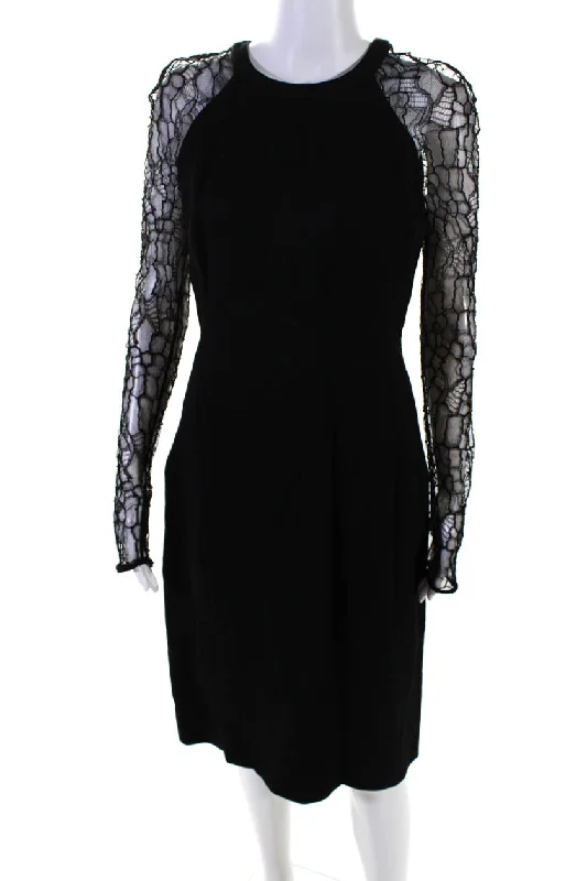 Jason Wu Womens Back Zip Lace Long Sleeve Crew Neck Sheath Dress Black Boho Lace Dress