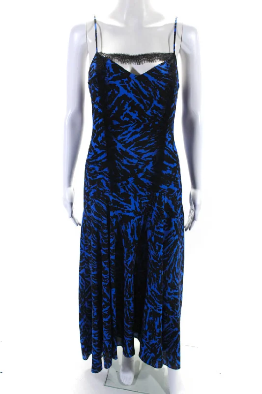 Jason Wu Womens Blue Black Printed Lace Trim Sleeveless Shift Dress Lace Dress Layers