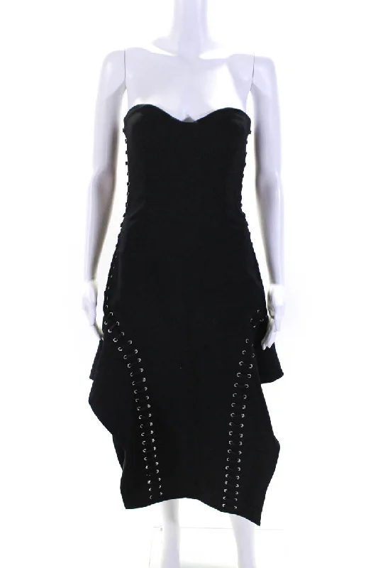 Jonathan Simkhai Womens Black Lace Up Detail Sleeveless Shift Dress Sexy Lace Gown