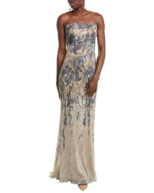 Rene Ruiz Strapless Printed Lace Mermaid Gown Elegant Lace Gown